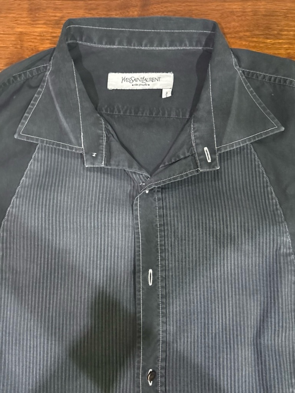 Yves Saint Laurent Men's Black Pinstripe Button-Up Tuxedo Shirt